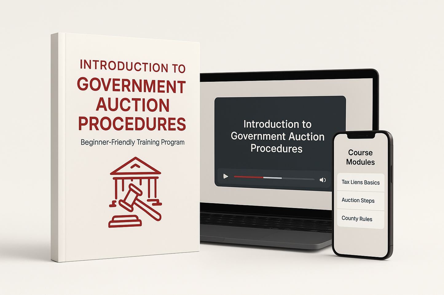 Book titled 'Introduction to Government Auction Procedures' with digital resources on a white background